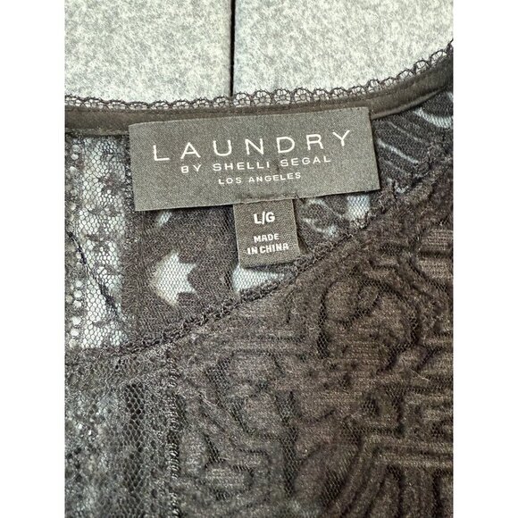 Laundry By Shelli Segal Lace Top Women's L Black Floral Keyhole Back Round Neck - Picture 5 of 6